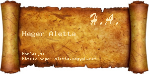 Heger Aletta névjegykártya